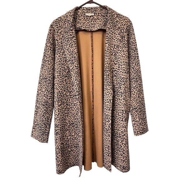 Mystree Coatigan Size Large Leopard Print Open Front Duster Cardigan Tan Black - Picture 1 of 6